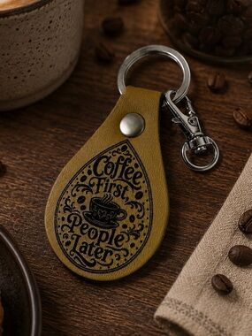 "Coffee First People Later" Letherett Keychain/Purse Charm